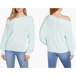 Gibson Marilyn Off the Shoulder Womens Med Cozy Sweater Exposed Seams Mint Green